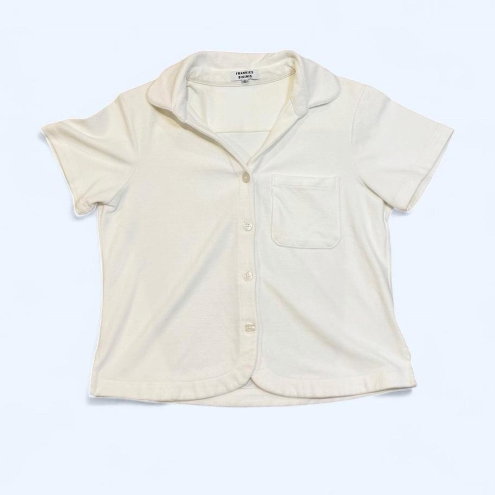 Frankie’s Bikinis White Button Up Terry Cloth Shirt